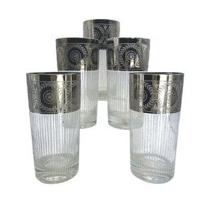 Vintage Culver Tyrol Silver Highball Glasses Set of 5 Mid-Century Retro MCM